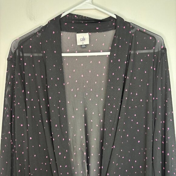 CAbi Impetuous Topper Women M Black Pink Polka Dot Lightweight Long Sleeve Sheer - Picture 4 of 7